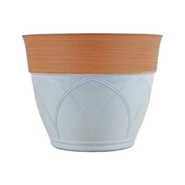 Colored Rim Large Plastic Planter Cream 15 Inches