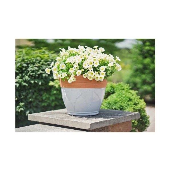 Colored Rim Large Plastic Planter Cream 15 Inches