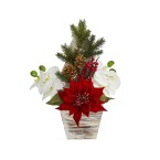 Poinsettia and Orchid Artificial Arrangement in Christmas Tree Vase