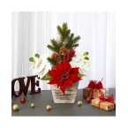 Poinsettia and Orchid Artificial Arrangement in Christmas Tree Vase