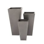 Metal Indoor Outdoor Light Weight Planter with Tapered Base and Polished Exterior Set of 3