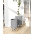 Gray Ceramic Indoor Outdoor Planter with Wood Legs Set of 2