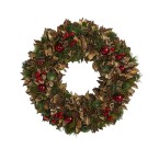 Holiday Artificial Wreath with Pine Cones and Ornaments