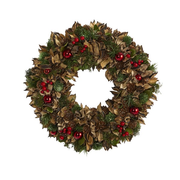 Holiday Artificial Wreath with Pine Cones and Ornaments