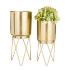 Gold-Tone Metal Planter with Removable Stand Set of 2