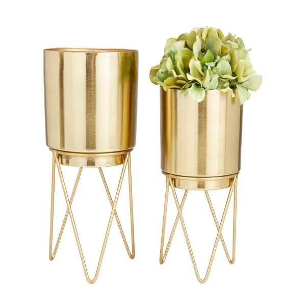 Gold-Tone Metal Planter with Removable Stand Set of 2