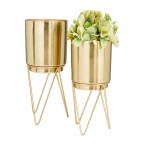 Gold-Tone Metal Planter with Removable Stand Set of 2