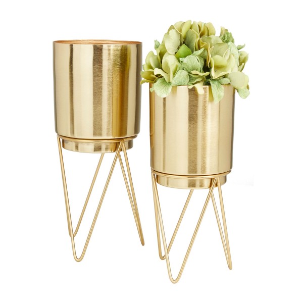 Gold-Tone Metal Planter with Removable Stand Set of 2