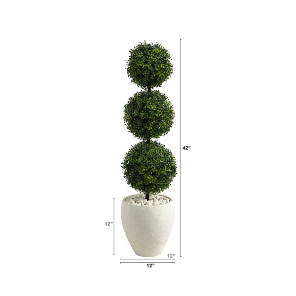 3.5' Boxwood Triple Ball Topiary Artificial Tree in Planter Indoor/Outdoor